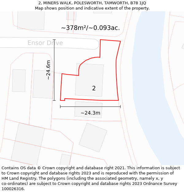 2, MINERS WALK, POLESWORTH, TAMWORTH, B78 1JQ: Plot and title map