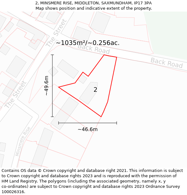 2, MINSMERE RISE, MIDDLETON, SAXMUNDHAM, IP17 3PA: Plot and title map