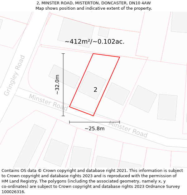 2, MINSTER ROAD, MISTERTON, DONCASTER, DN10 4AW: Plot and title map