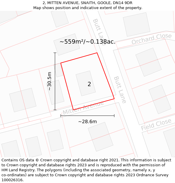 2, MITTEN AVENUE, SNAITH, GOOLE, DN14 9DR: Plot and title map