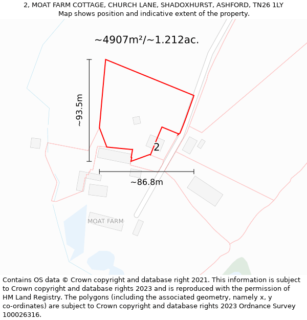 2, MOAT FARM COTTAGE, CHURCH LANE, SHADOXHURST, ASHFORD, TN26 1LY: Plot and title map