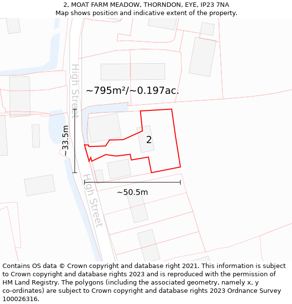 2, MOAT FARM MEADOW, THORNDON, EYE, IP23 7NA: Plot and title map