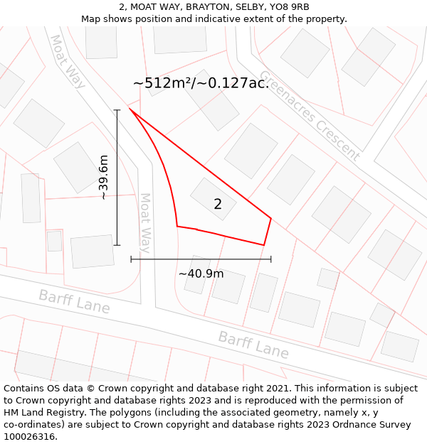 2, MOAT WAY, BRAYTON, SELBY, YO8 9RB: Plot and title map