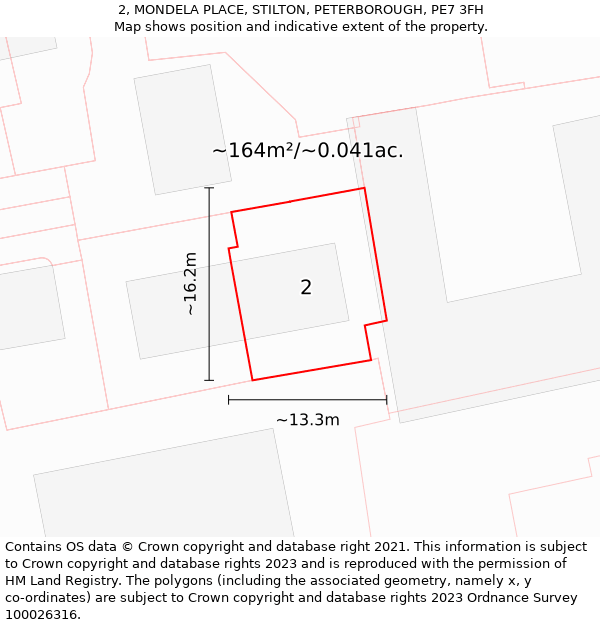 2, MONDELA PLACE, STILTON, PETERBOROUGH, PE7 3FH: Plot and title map