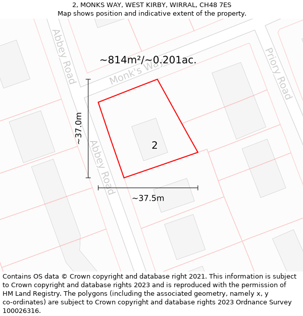 2, MONKS WAY, WEST KIRBY, WIRRAL, CH48 7ES: Plot and title map