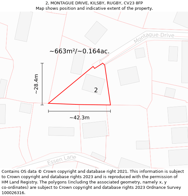 2, MONTAGUE DRIVE, KILSBY, RUGBY, CV23 8FP: Plot and title map