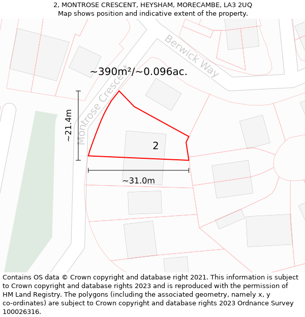 2, MONTROSE CRESCENT, HEYSHAM, MORECAMBE, LA3 2UQ: Plot and title map