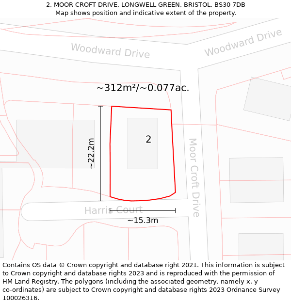 2, MOOR CROFT DRIVE, LONGWELL GREEN, BRISTOL, BS30 7DB: Plot and title map