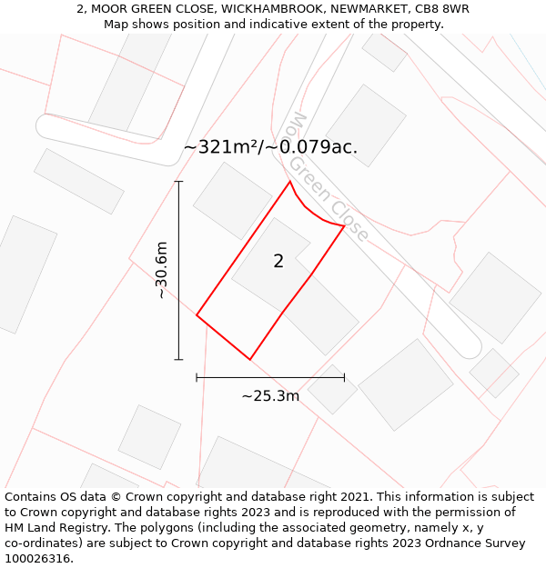 2, MOOR GREEN CLOSE, WICKHAMBROOK, NEWMARKET, CB8 8WR: Plot and title map