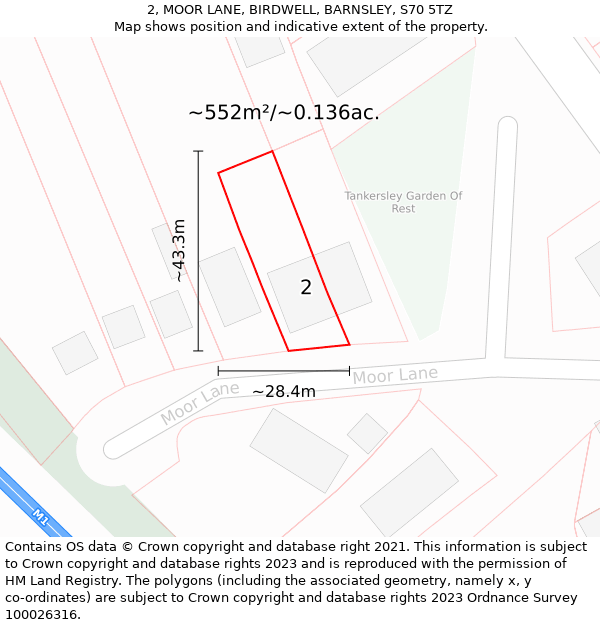 2, MOOR LANE, BIRDWELL, BARNSLEY, S70 5TZ: Plot and title map