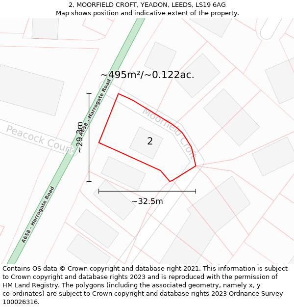 2, MOORFIELD CROFT, YEADON, LEEDS, LS19 6AG: Plot and title map