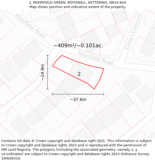 2, MOORFIELD GREEN, ROTHWELL, KETTERING, NN14 6AX: Plot and title map