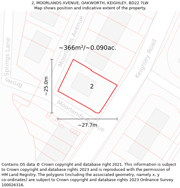 2, MOORLANDS AVENUE, OAKWORTH, KEIGHLEY, BD22 7LW: Plot and title map