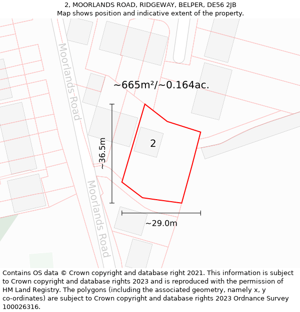 2, MOORLANDS ROAD, RIDGEWAY, BELPER, DE56 2JB: Plot and title map