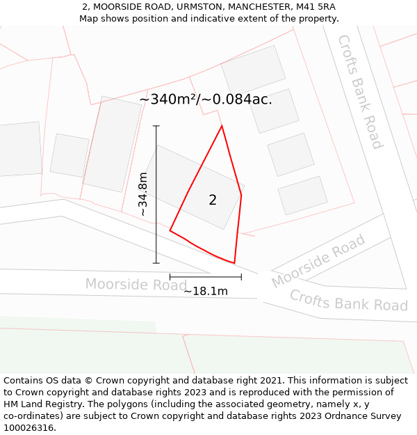 2, MOORSIDE ROAD, URMSTON, MANCHESTER, M41 5RA: Plot and title map