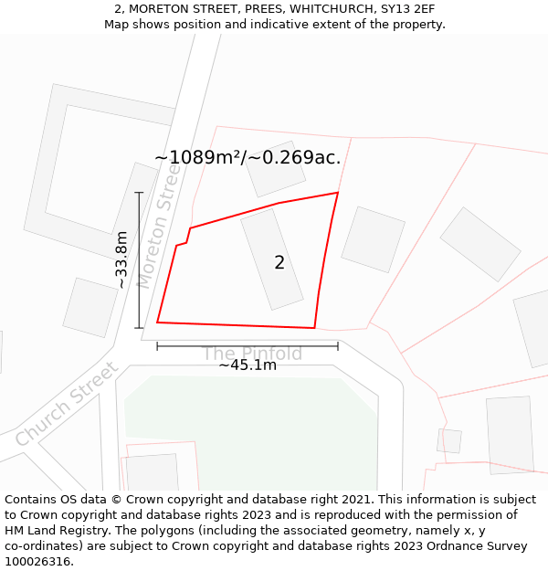 2, MORETON STREET, PREES, WHITCHURCH, SY13 2EF: Plot and title map