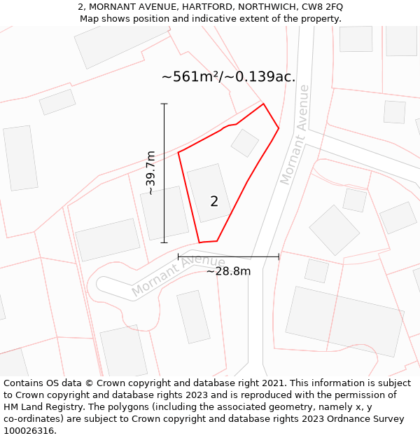 2, MORNANT AVENUE, HARTFORD, NORTHWICH, CW8 2FQ: Plot and title map