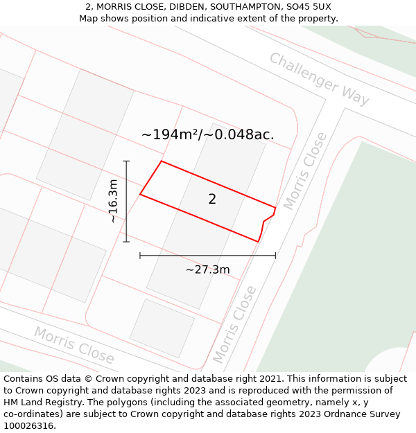 2, MORRIS CLOSE, DIBDEN, SOUTHAMPTON, SO45 5UX: Plot and title map