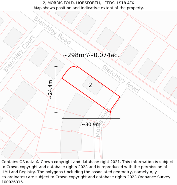 2, MORRIS FOLD, HORSFORTH, LEEDS, LS18 4FX: Plot and title map