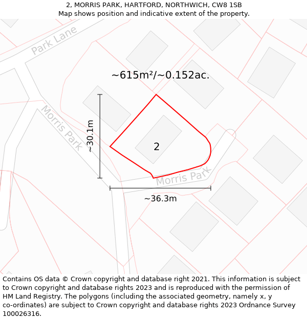 2, MORRIS PARK, HARTFORD, NORTHWICH, CW8 1SB: Plot and title map