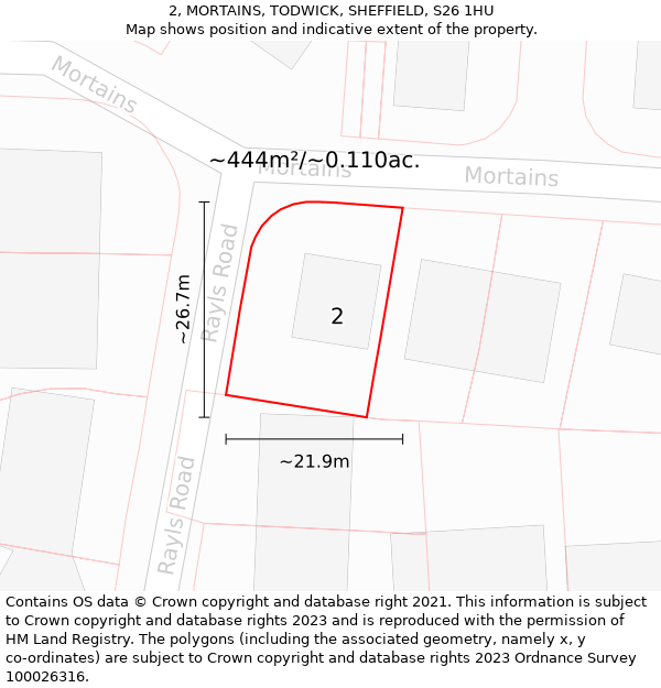 2, MORTAINS, TODWICK, SHEFFIELD, S26 1HU: Plot and title map