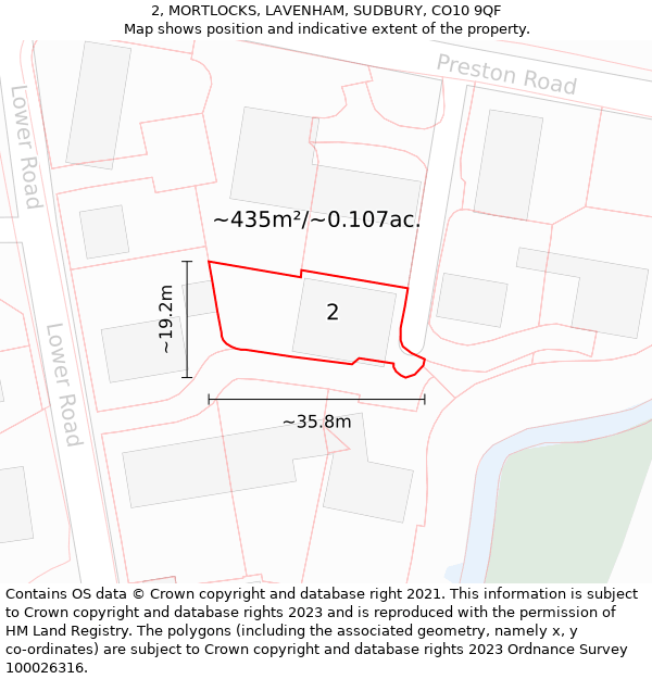 2, MORTLOCKS, LAVENHAM, SUDBURY, CO10 9QF: Plot and title map