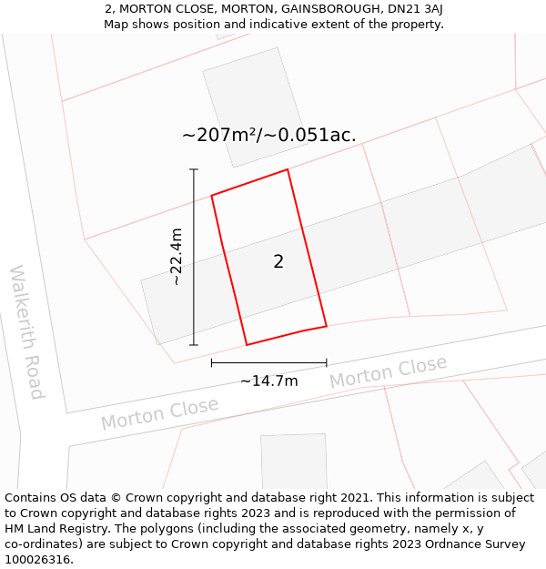 2, MORTON CLOSE, MORTON, GAINSBOROUGH, DN21 3AJ: Plot and title map