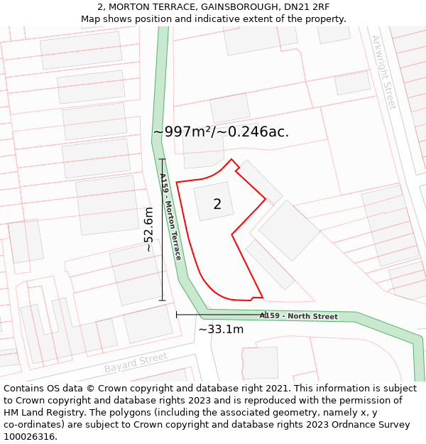 2, MORTON TERRACE, GAINSBOROUGH, DN21 2RF: Plot and title map