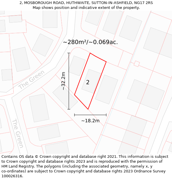 2, MOSBOROUGH ROAD, HUTHWAITE, SUTTON-IN-ASHFIELD, NG17 2RS: Plot and title map