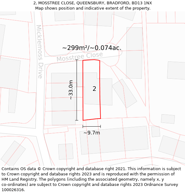 2, MOSSTREE CLOSE, QUEENSBURY, BRADFORD, BD13 1NX: Plot and title map