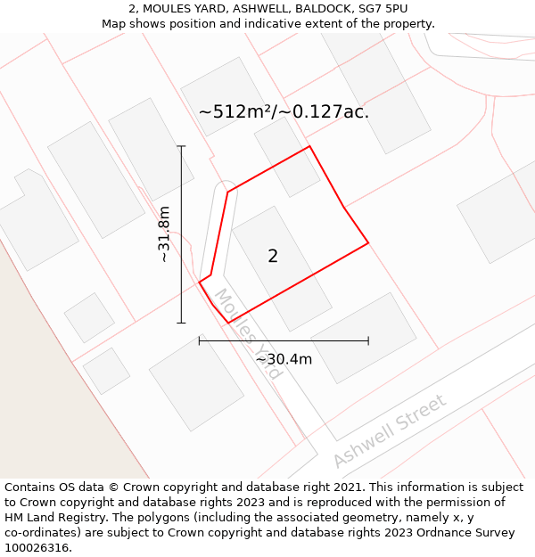 2, MOULES YARD, ASHWELL, BALDOCK, SG7 5PU: Plot and title map