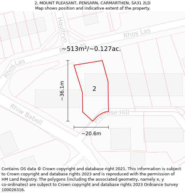 2, MOUNT PLEASANT, PENSARN, CARMARTHEN, SA31 2LD: Plot and title map