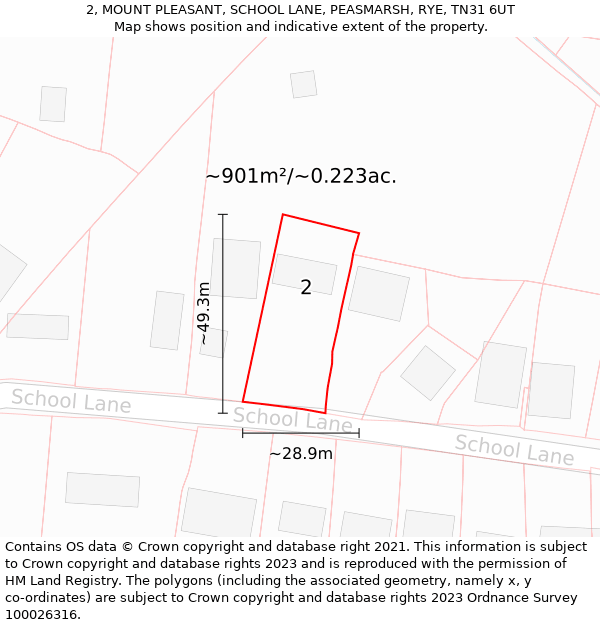 2, MOUNT PLEASANT, SCHOOL LANE, PEASMARSH, RYE, TN31 6UT: Plot and title map