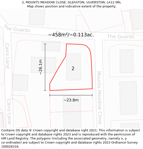 2, MOUNTS MEADOW CLOSE, GLEASTON, ULVERSTON, LA12 0RL: Plot and title map