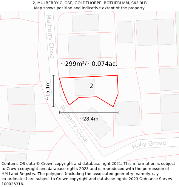 2, MULBERRY CLOSE, GOLDTHORPE, ROTHERHAM, S63 9LB: Plot and title map