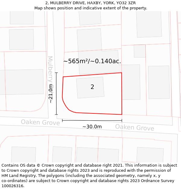 2, MULBERRY DRIVE, HAXBY, YORK, YO32 3ZR: Plot and title map