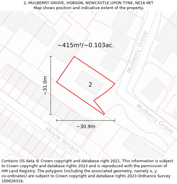 2, MULBERRY GROVE, HOBSON, NEWCASTLE UPON TYNE, NE16 6ET: Plot and title map