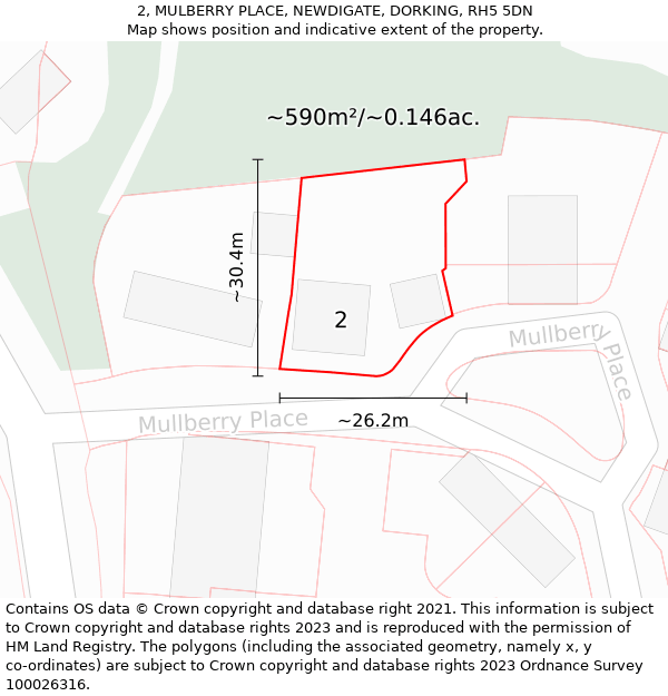 2, MULBERRY PLACE, NEWDIGATE, DORKING, RH5 5DN: Plot and title map