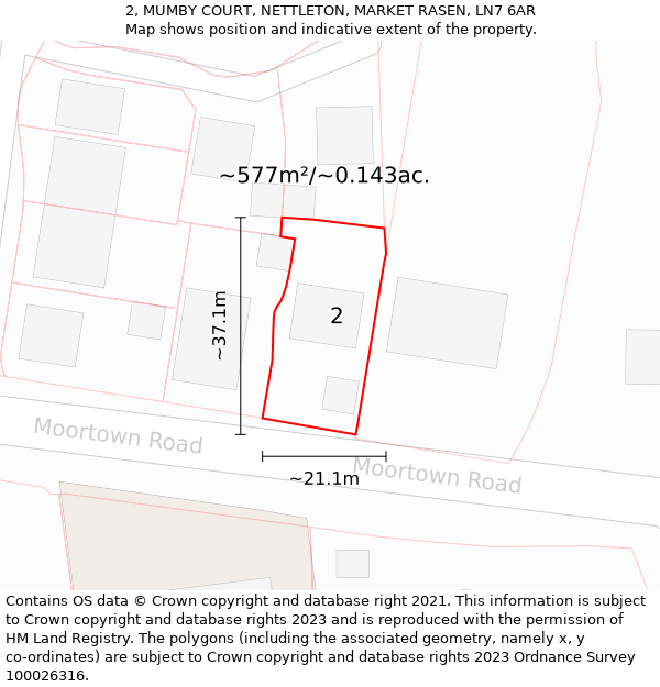 2, MUMBY COURT, NETTLETON, MARKET RASEN, LN7 6AR: Plot and title map