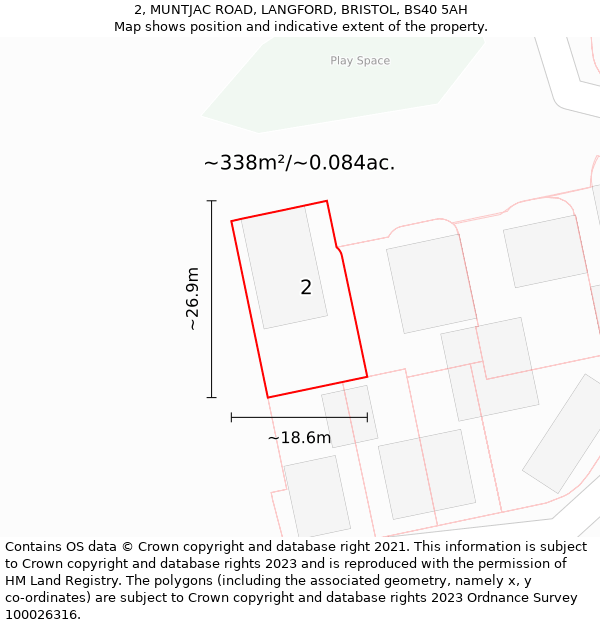 2, MUNTJAC ROAD, LANGFORD, BRISTOL, BS40 5AH: Plot and title map