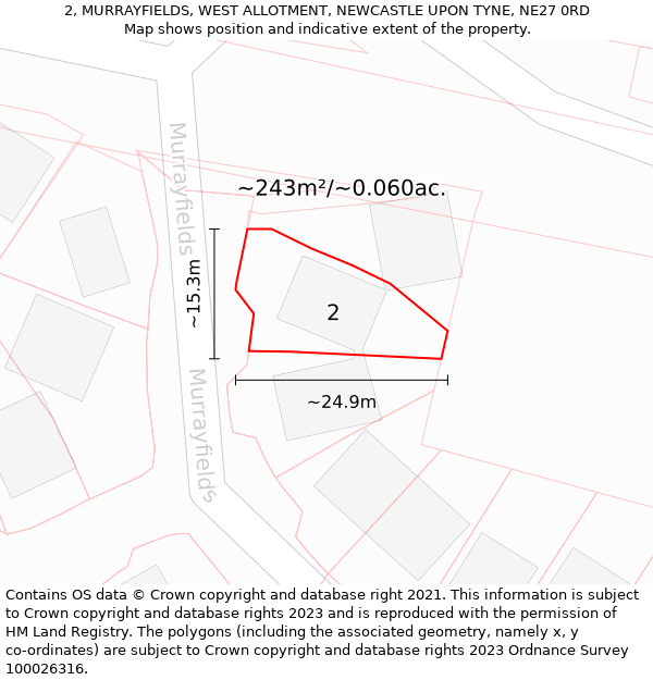 2, MURRAYFIELDS, WEST ALLOTMENT, NEWCASTLE UPON TYNE, NE27 0RD: Plot and title map