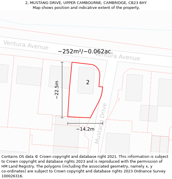 2, MUSTANG DRIVE, UPPER CAMBOURNE, CAMBRIDGE, CB23 6HY: Plot and title map