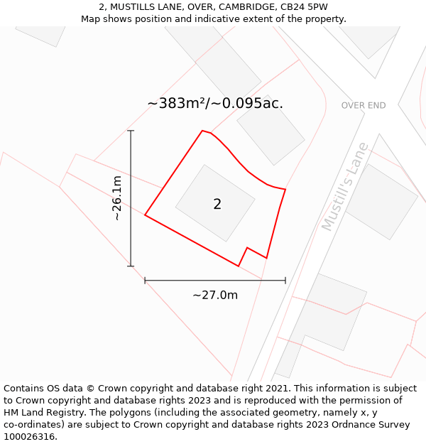 2, MUSTILLS LANE, OVER, CAMBRIDGE, CB24 5PW: Plot and title map