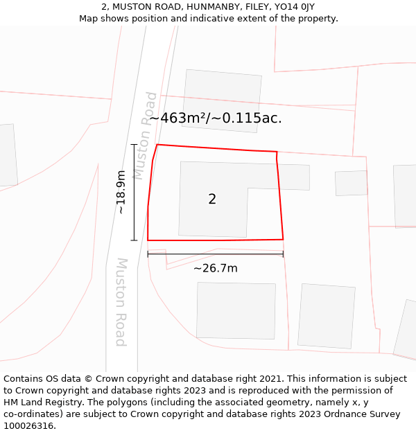 2, MUSTON ROAD, HUNMANBY, FILEY, YO14 0JY: Plot and title map