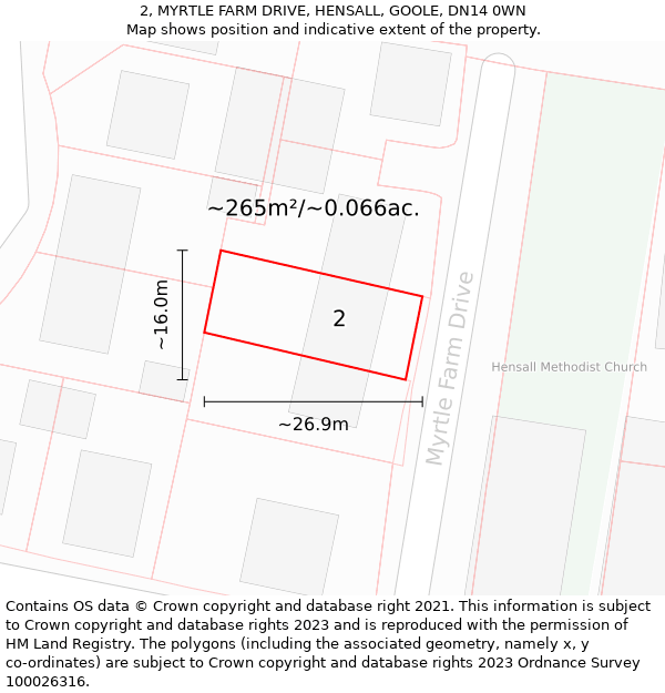 2, MYRTLE FARM DRIVE, HENSALL, GOOLE, DN14 0WN: Plot and title map