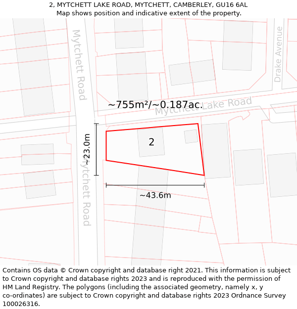 2, MYTCHETT LAKE ROAD, MYTCHETT, CAMBERLEY, GU16 6AL: Plot and title map