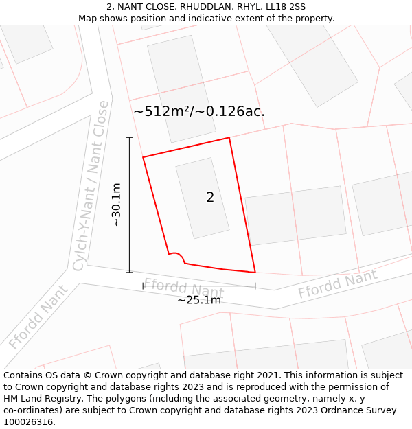 2, NANT CLOSE, RHUDDLAN, RHYL, LL18 2SS: Plot and title map