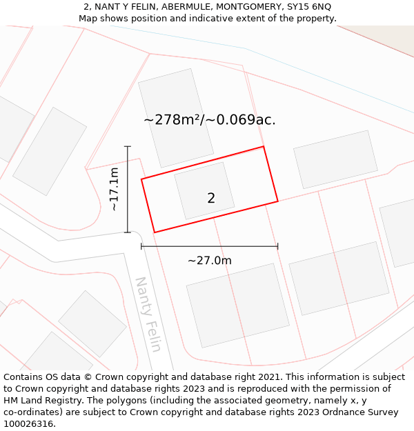 2, NANT Y FELIN, ABERMULE, MONTGOMERY, SY15 6NQ: Plot and title map