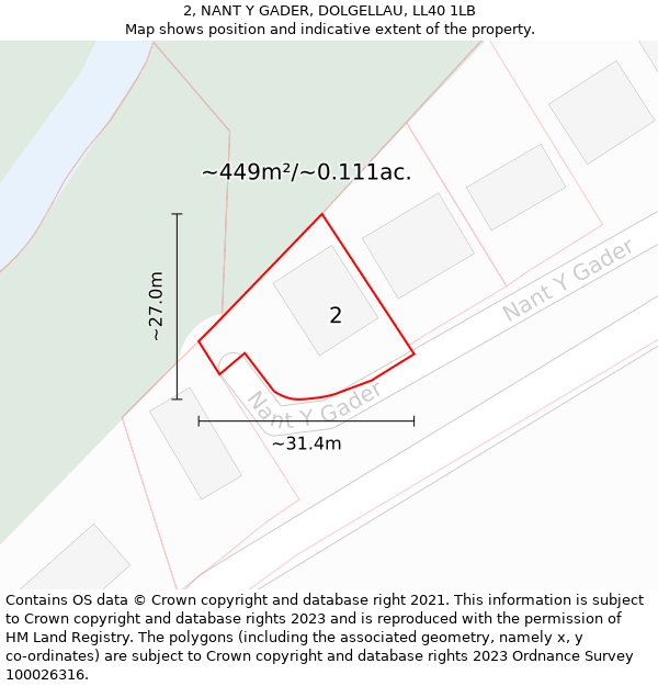 2, NANT Y GADER, DOLGELLAU, LL40 1LB: Plot and title map