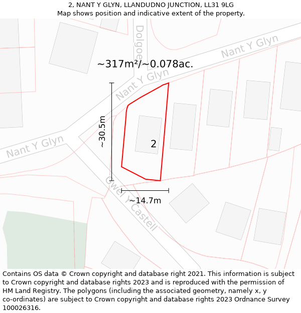 2, NANT Y GLYN, LLANDUDNO JUNCTION, LL31 9LG: Plot and title map